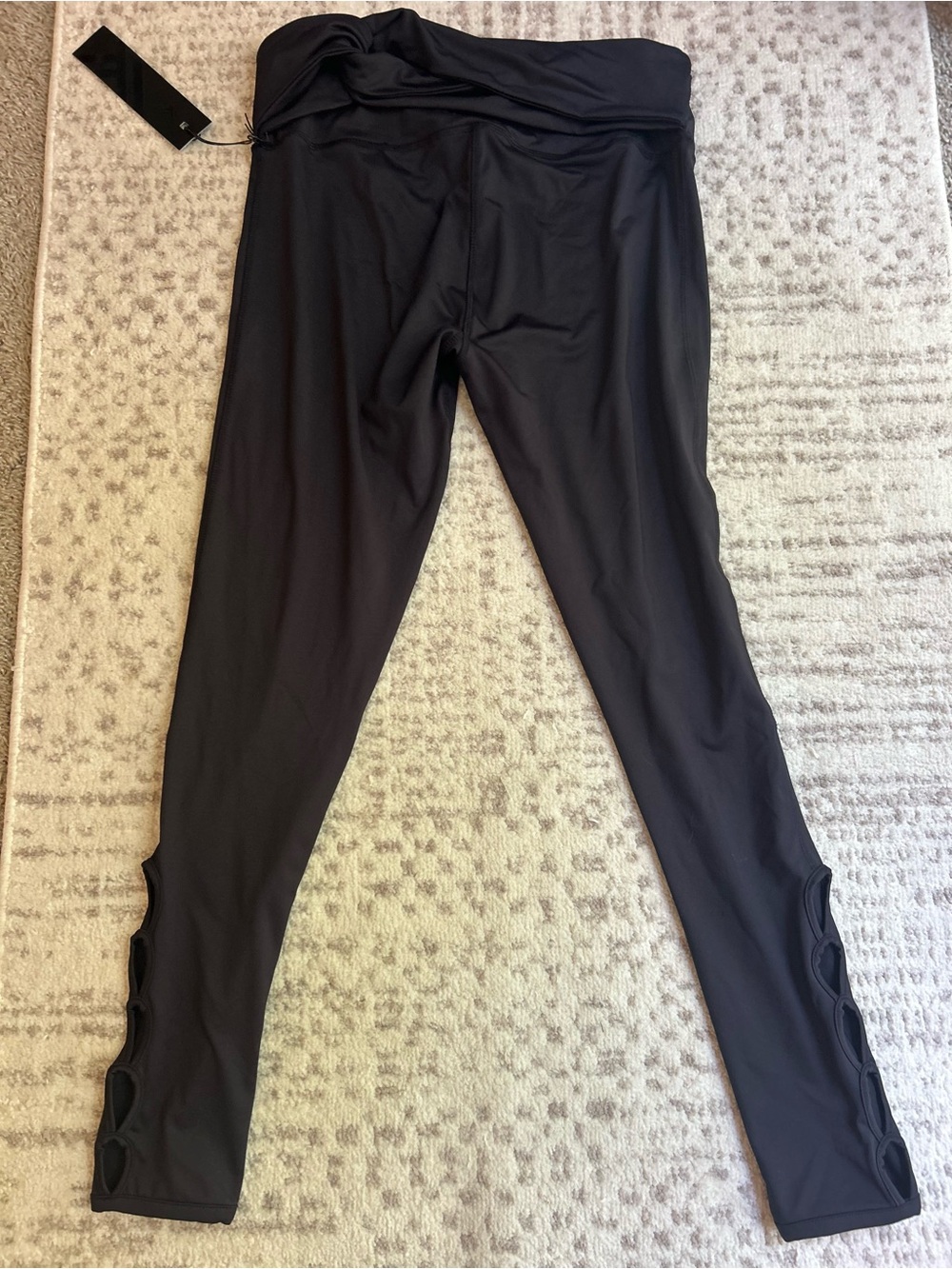 Kyodan Black Fold-Over Waist Leggings with Ankle Cutouts